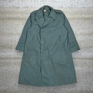 Vintage 90s Military Trench Coat Mens S Green Button Up Wool 42S